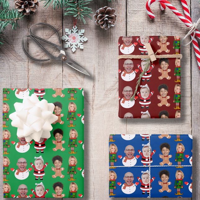 Funny Custom Family Face Photo Christmas Gift Wrapping Paper Sheet (Creator Uploaded)