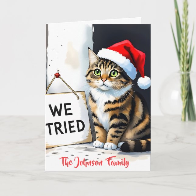 Funny Custom Family Watercolor Cat Christmas Gift Card (Front)