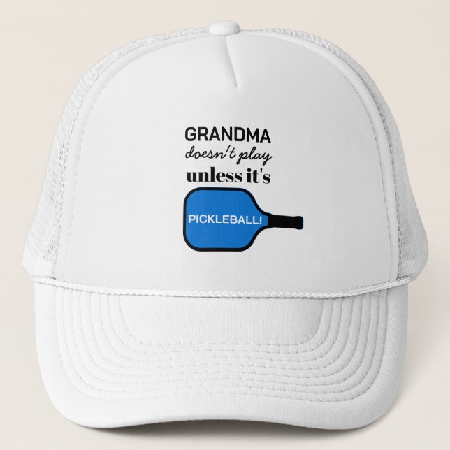 Funny Custom Grandma Pickleball Player Typography Trucker Hat (Front)