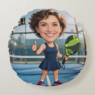 Funny Custom Head Blue Court Caricature Pade Round Cushion