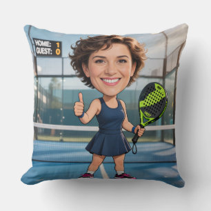 Funny Custom Head Blue Court Caricature Padel Cushion