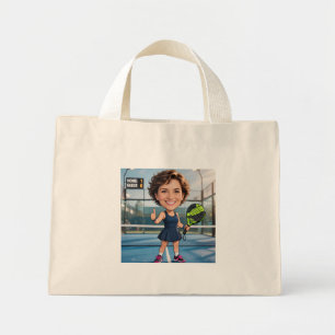 Funny Custom Head Blue Court Caricature Padel Mini Tote Bag