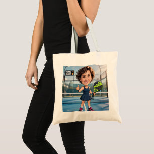 Funny Custom Head Blue Court Caricature Padel Tote Bag