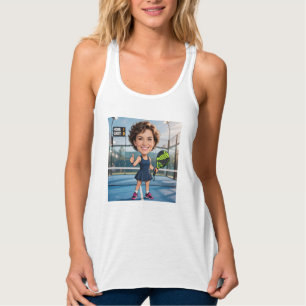 Funny Custom Head White Caricature Padel Player Singlet