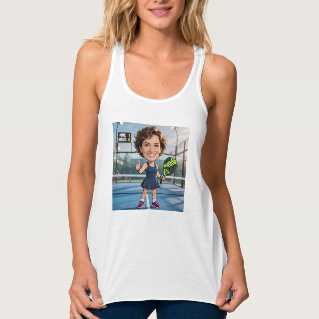 Funny Custom Head White Caricature Padel Player Singlet (Front)