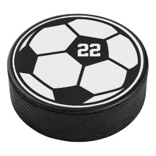 Funny custom hockey puck with soccer ball design
