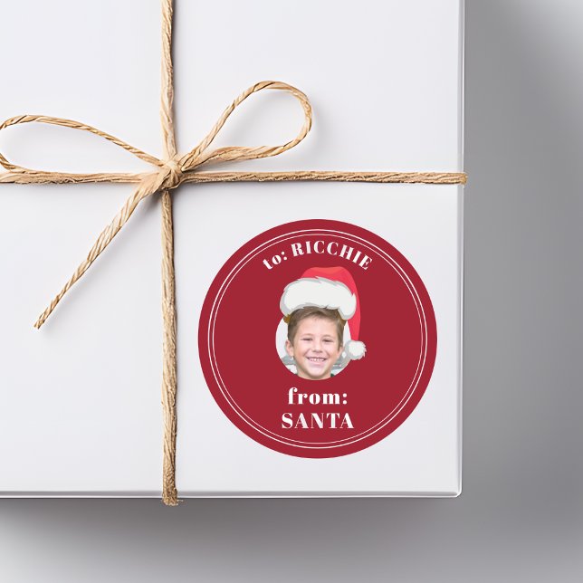 Funny Custom Kid's Face From Santa Christmas Gift Classic Round Sticker (Creator Uploaded)