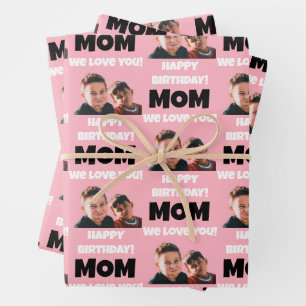 Funny Custom Kids Face Photo Happy Birthday Mum Wrapping Paper Sheet