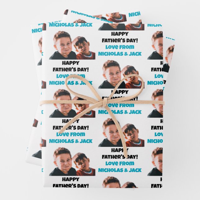 Funny Custom Kids Face Photo Happy Father's Day Wrapping Paper Sheet (In situ)