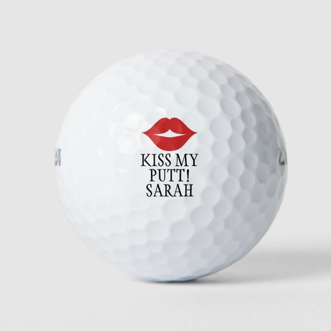 Funny Custom Kiss Me Putt Red Lips  Golf Balls (Front)