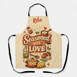 Funny Custom Kitchen Apron - Seasoned with Love