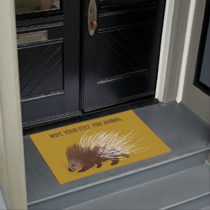 Funny Custom Message Brown and Mustard Porcupine Doormat
