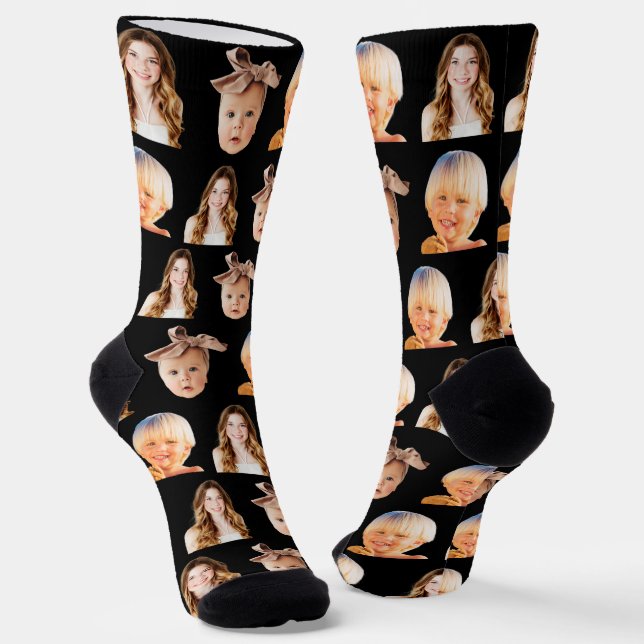 Funny Custom Mum of 3 Kids Photo Black Socks (Angled)