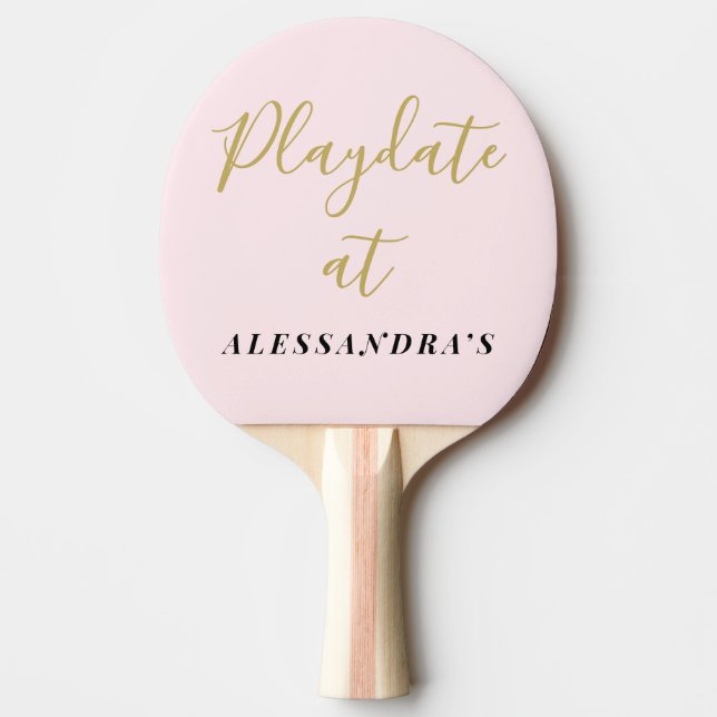 Funny Custom Name Pastel Pink Gold Minimalist Chic Ping Pong Paddle (Front)