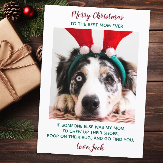 Funny Custom Pet Photo Dog Mum Merry Christmas Hol Holiday Card (Creator Uploaded)
