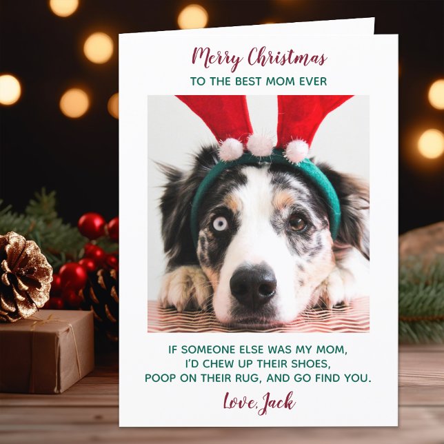 Funny Custom Pet Photo Dog Mum Merry Christmas Holiday Card (Creator Uploaded)