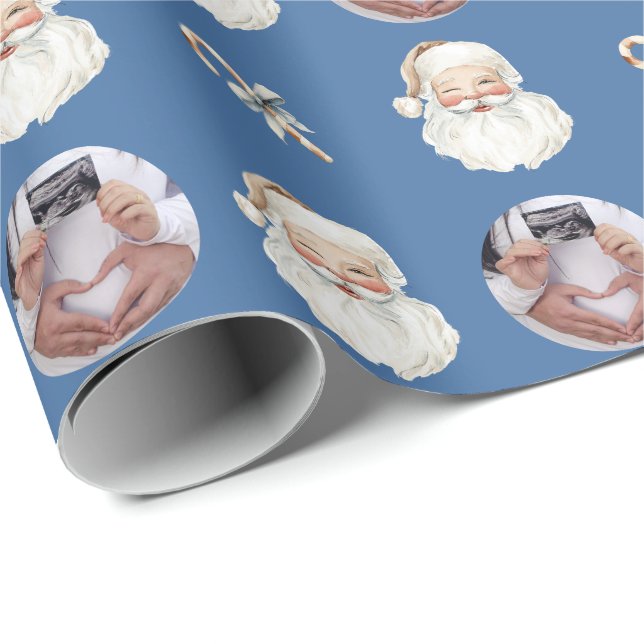 Funny Custom Photo Baby Announcement Christmas Wrapping Paper (Roll Corner)