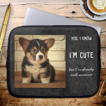 Funny Custom Photo Dog Boyfriend Laptop Sleeve<br><div class="desc">Laptop sleeve featuring a dark faux leather design with your own custom photo and (funny or other) texts</div>