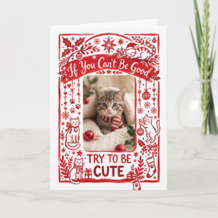 Funny Custom Red Cat Photo Christmas Holiday Card
