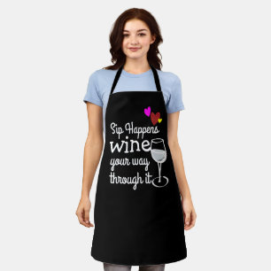 Funny Custom  Sassy Sip Happens Personalised Black Apron