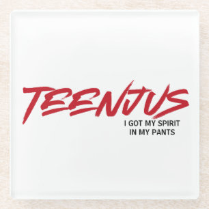 Funny Custom Text Baby Billy's Quote Teenjus Red Glass Coaster