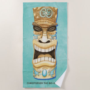 Funny Custom Tiki Beach Island Monogrammed Beach Towel