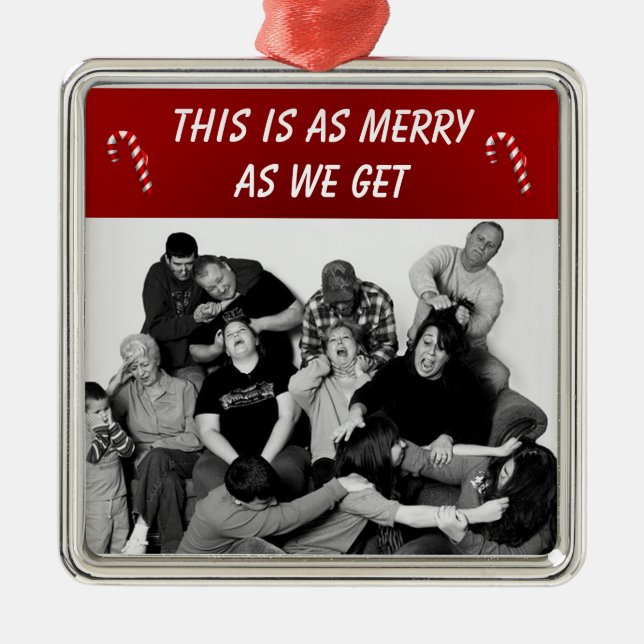 Funny Customisable Family Photo Metal Tree Decoration (Front)