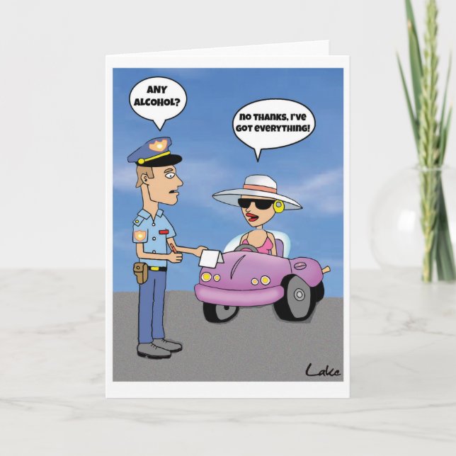 Funny customised cartoon drinking & driving card (Front)