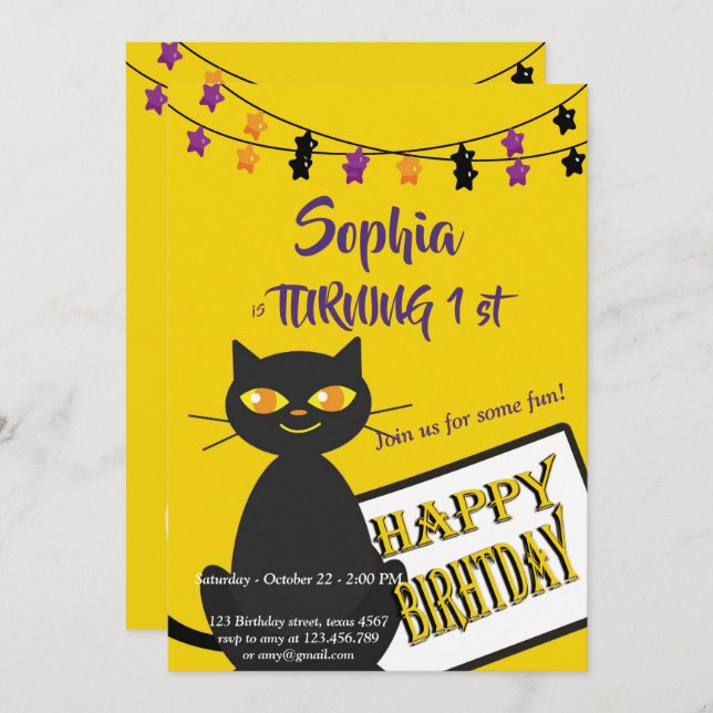 funny cut black cat   birthday card (Front/Back)