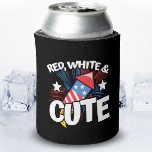 Funny Cute 4th of July Independence Day Red White Can Cooler