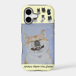 funny cute akita smiling realist dog art