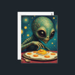 Funny Cute Alien Eating Fried Eggs Postcard<br><div class="desc">An alien eating a pile of some fried eggs  AI generated art</div>