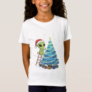 Funny Cute Alien Santa Decorating Space Christmas T-Shirt