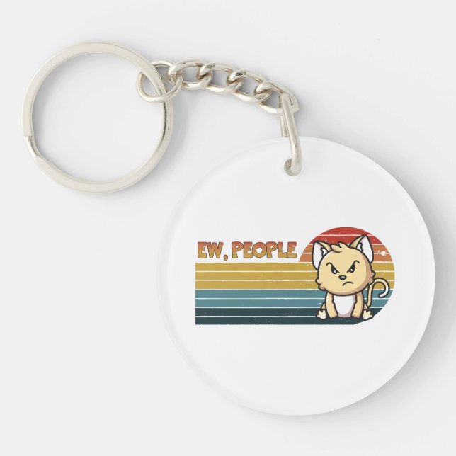 Funny Cute Angry Cat People Key Ring (Front)
