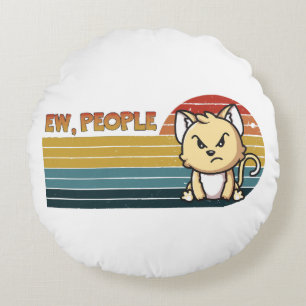 Funny Cute Angry Cat People Round Cushion
