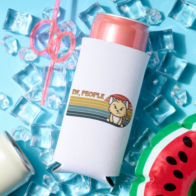Funny Cute Angry Cat People Seltzer Can Cooler (In Situ Summer)