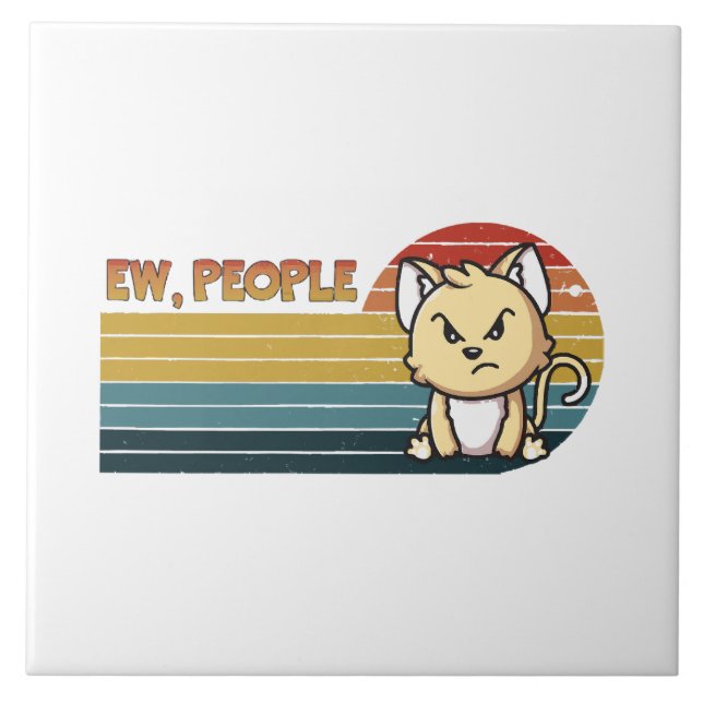 Funny Cute Angry Cat People Tile (Front)