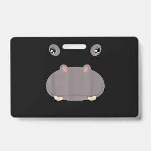 Funny Cute Animal Face Hippo Costume Halloween ID Badge