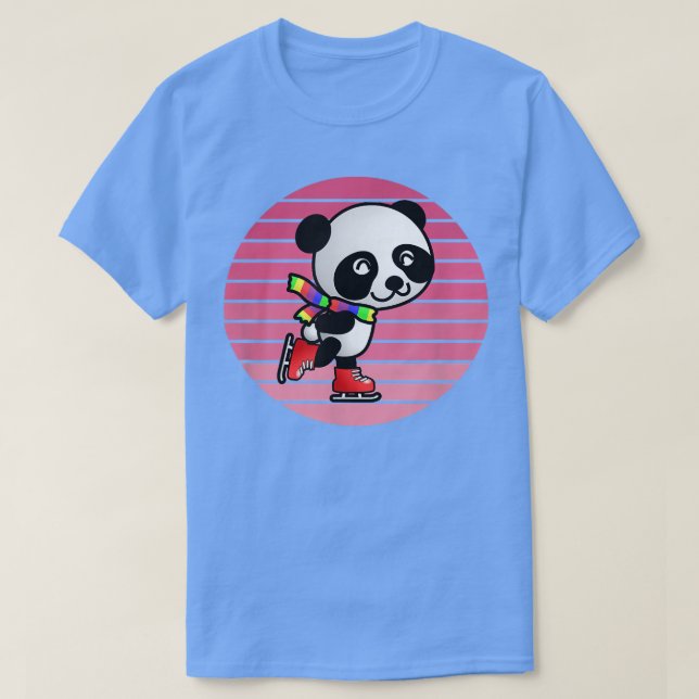Funny Cute Animal Panda Bear Ice Skating Pink Retr T-Shirt (Design Front)
