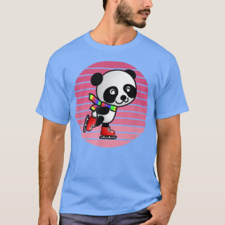 Funny Cute Animal Panda Bear Ice Skating Pink Retr T-Shirt