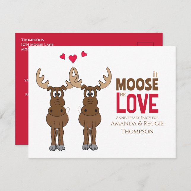 Funny Cute Anniversary Party Whimsical Moose Postcard (Front/Back)