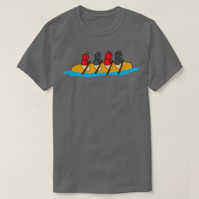 Funny Cute Ants Ride A Long Bread Kayak Boat  T-Shirt (Design Front)