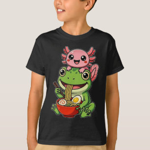 Funny Cute Axolotl and Frog Eating Ramen Kawaii T-Shirt