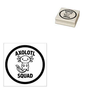 Funny cute Axolotl Squad custom editable black Rubber Stamp