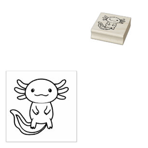 Funny cute Axolotl Squad custom editable black Rubber Stamp