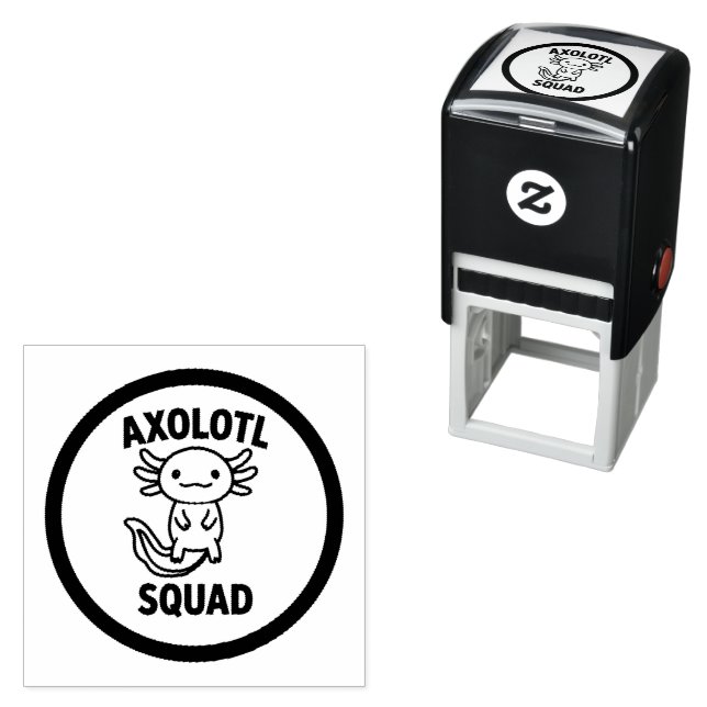 Funny cute Axolotl Squad custom editable black Self-inking Stamp (In Situ)