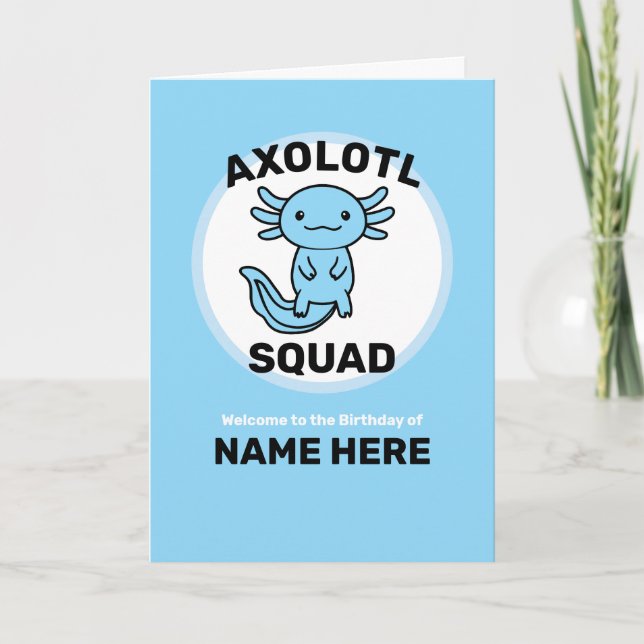 Funny cute Axolotl Squad custom editable blue Card (Front)
