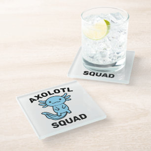 Funny cute Axolotl Squad custom editable blue Glass Coaster
