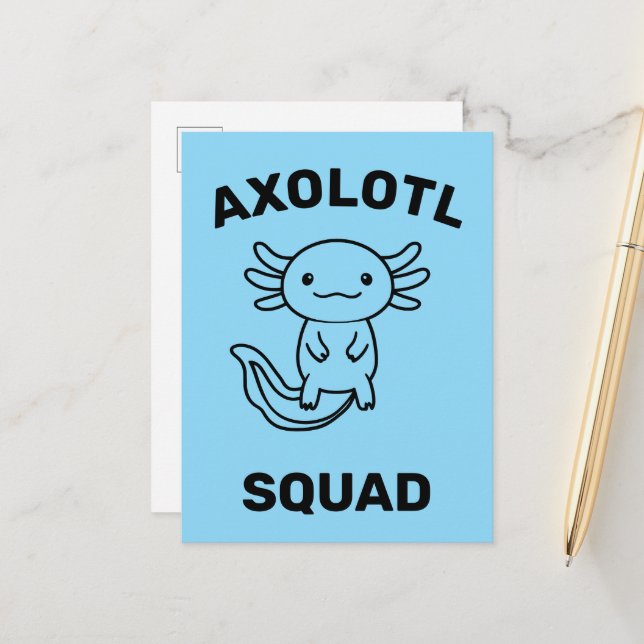 Funny cute Axolotl Squad custom editable blue Postcard (Front/Back In Situ)