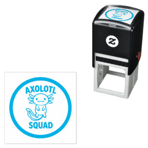 Funny cute Axolotl Squad custom editable blue Self-inking Stamp